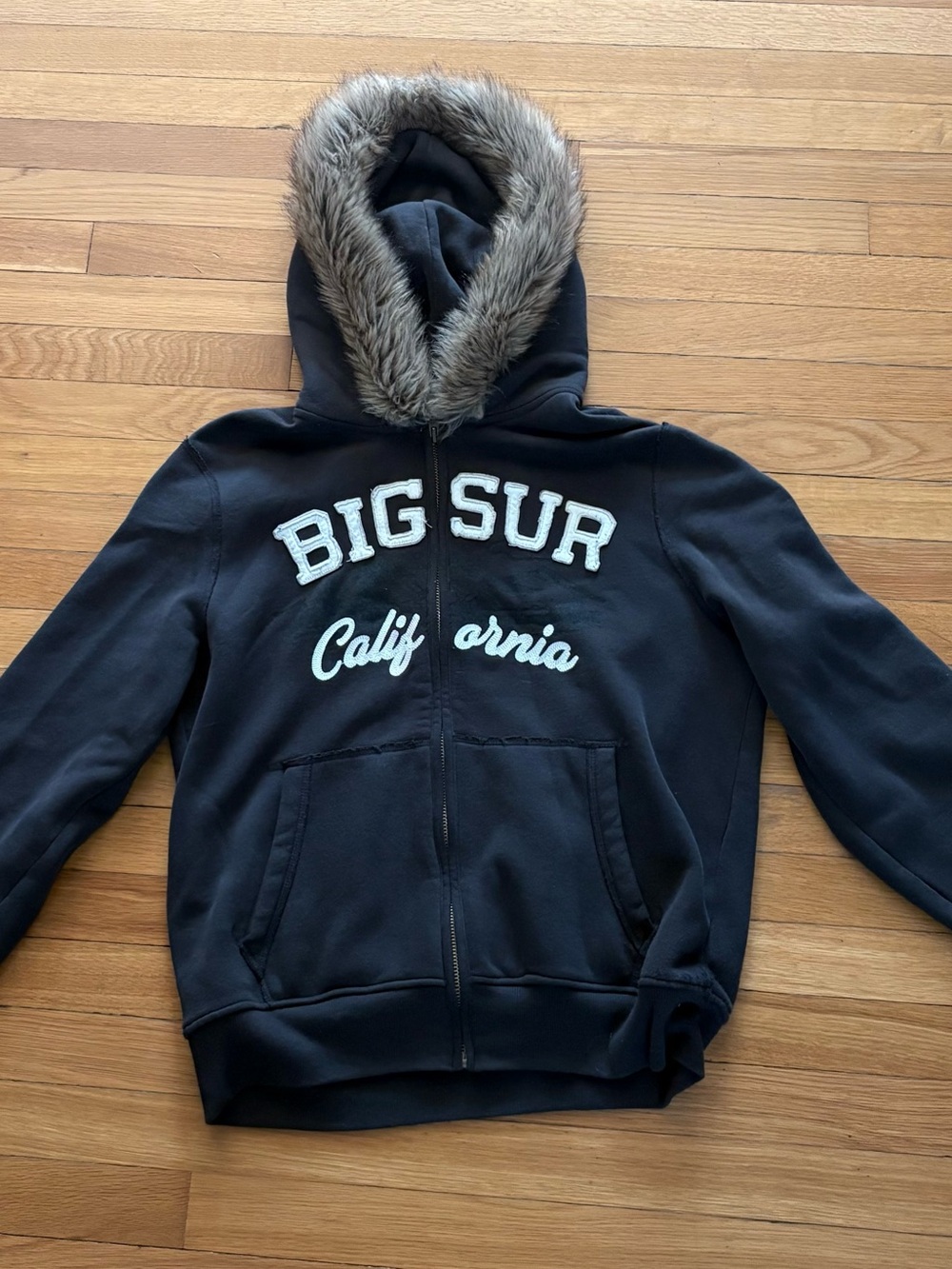Hollister Black Zip-Up Hoodie with Faux Fur Trim